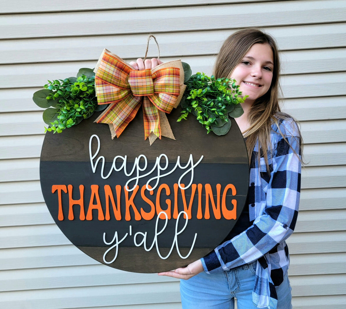 Thanksgiving Door Hanger - Happy Thanksgiving Door Sign - Wood Raised Letters - Fall Front Door Decor - Fall Wreath
