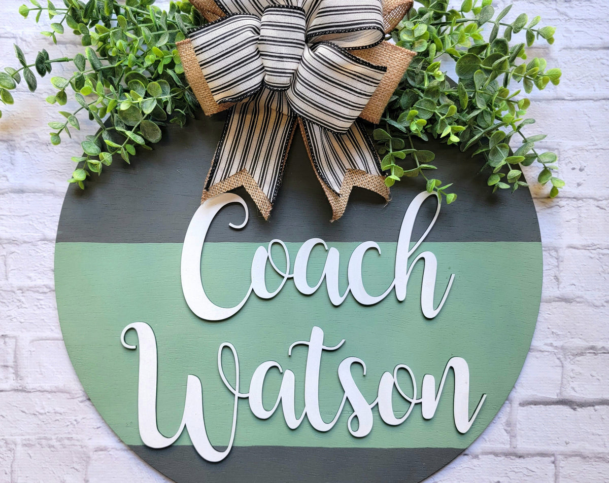 Large Teacher Door Sign - Classroom Door Hanger - Coach Door Sign - Teacher Name Sign - Male Teacher Door Hanger - Year Round Wood Wreath
