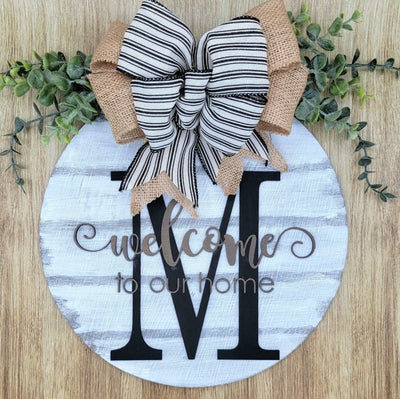 Front Door Hanger - Wood Raised Letter - Welcome Sign - Family Last Name - Initial Door Hanger - Custom Door Hanger - Year Round Wood Wreath