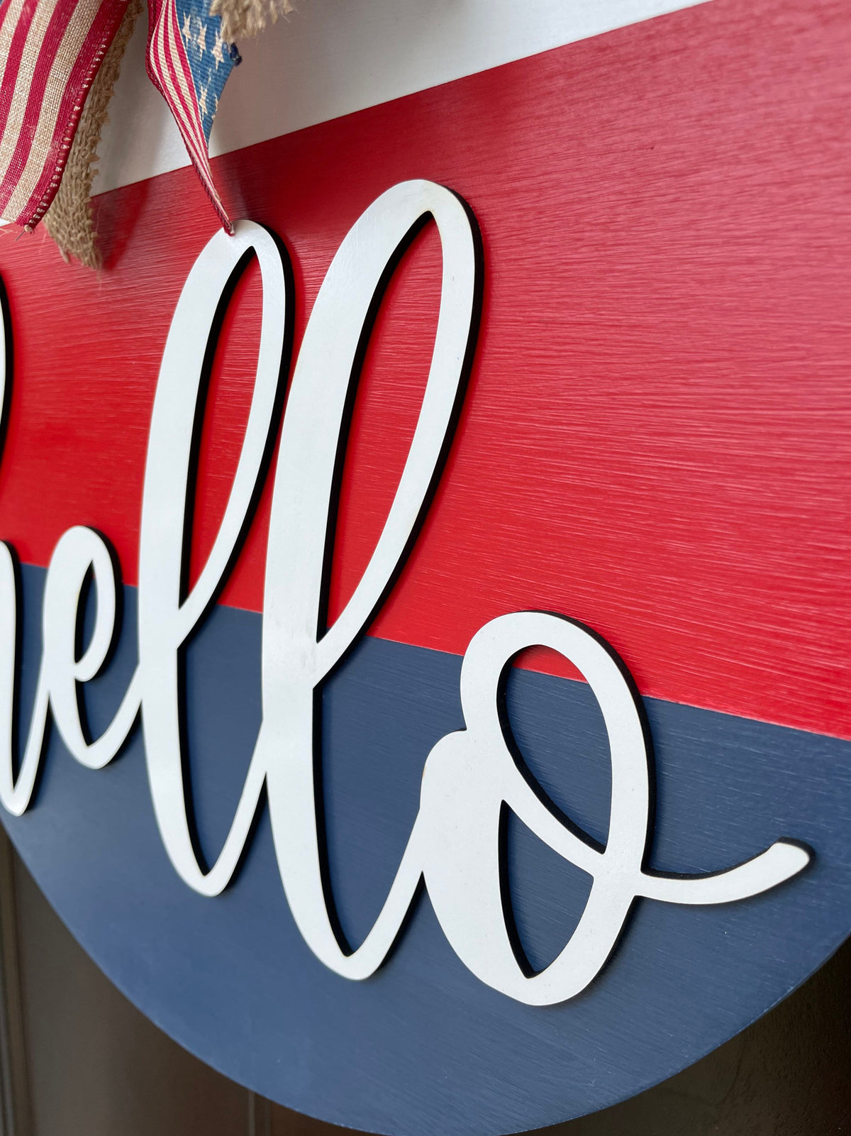 Patriotic Hello Wooden Sign, patriotic hello, 3D letters, Memorial day sign, Summer Welcome Sign, Round Welcome Sign, Welcome Door Hanger
