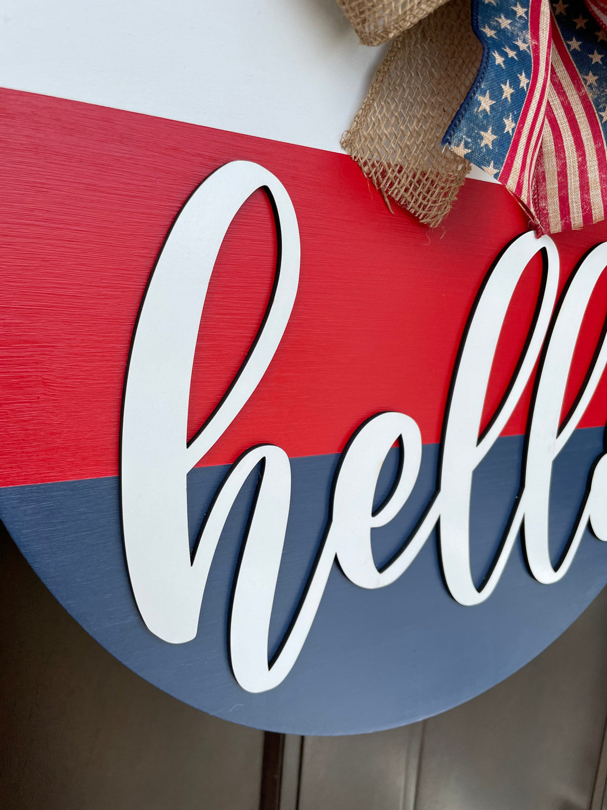 Patriotic Hello Wooden Sign, patriotic hello, 3D letters, Memorial day sign, Summer Welcome Sign, Round Welcome Sign, Welcome Door Hanger