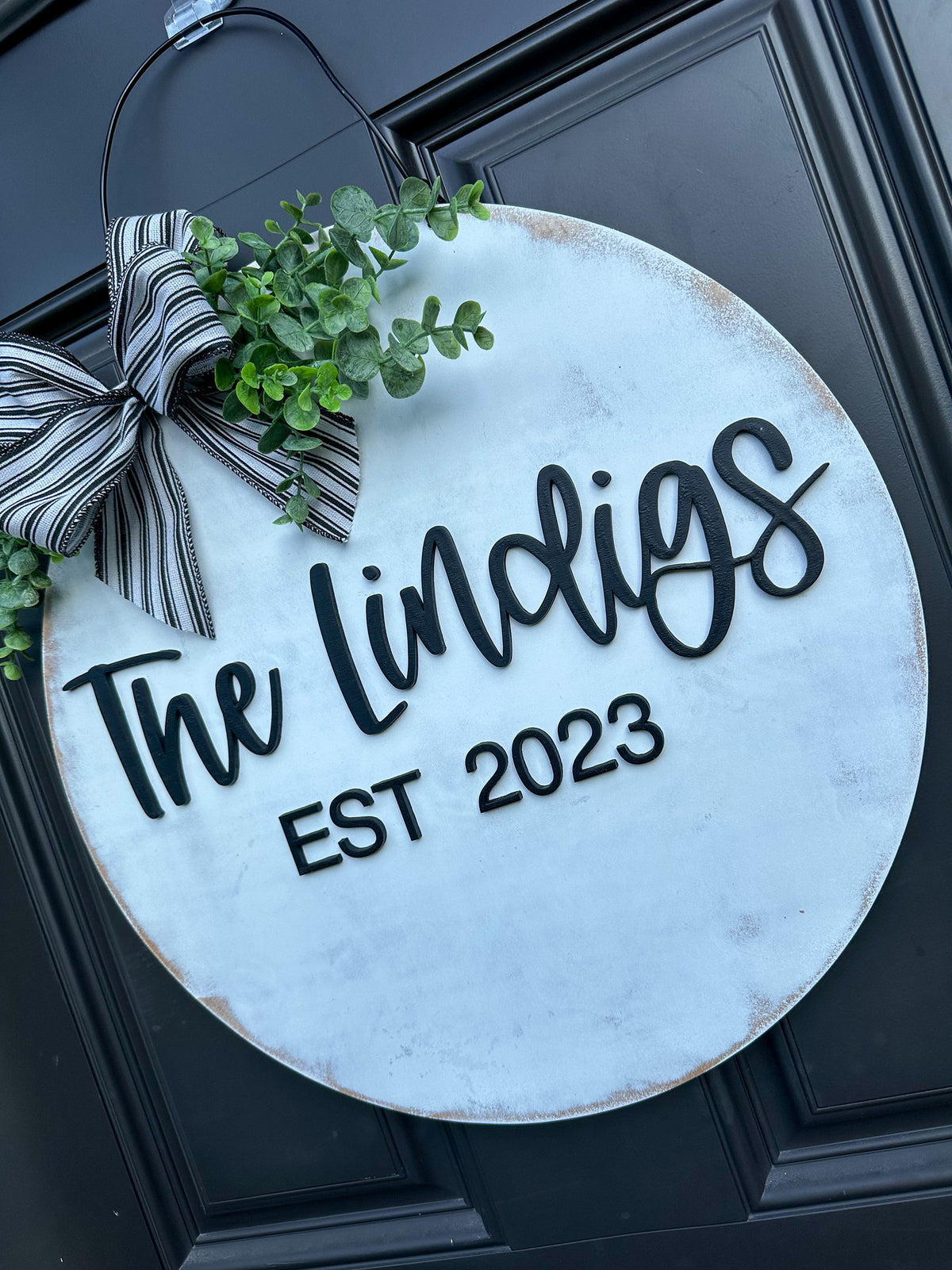 Front Door Decor Personalized Front Door Hanger Custom Name Wood Sign Door Wreath Neutral Welcome Door Sign with Family Name Wedding Gift