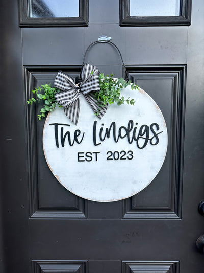 Front Door Decor Personalized Front Door Hanger Custom Name Wood Sign Door Wreath Neutral Welcome Door Sign with Family Name Wedding Gift