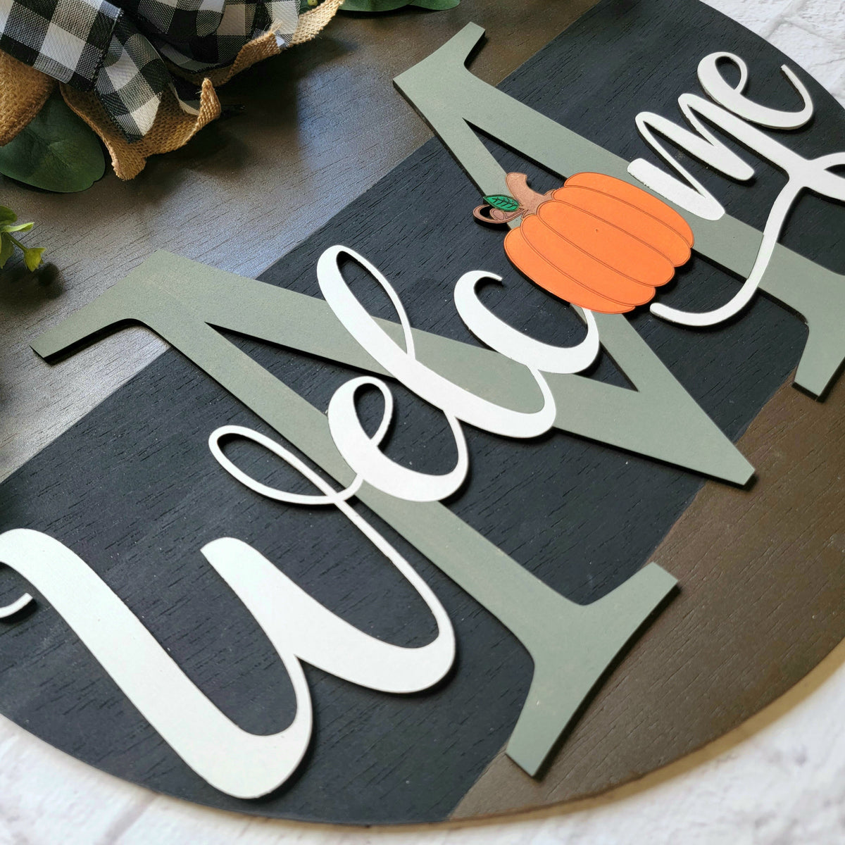 Welcome Fall Door Hanger - Family Initial Door Sign - Wood Raised Letters - Fall Front Door Decor - Fall Pumpkin Door Sign - Fall Wreath