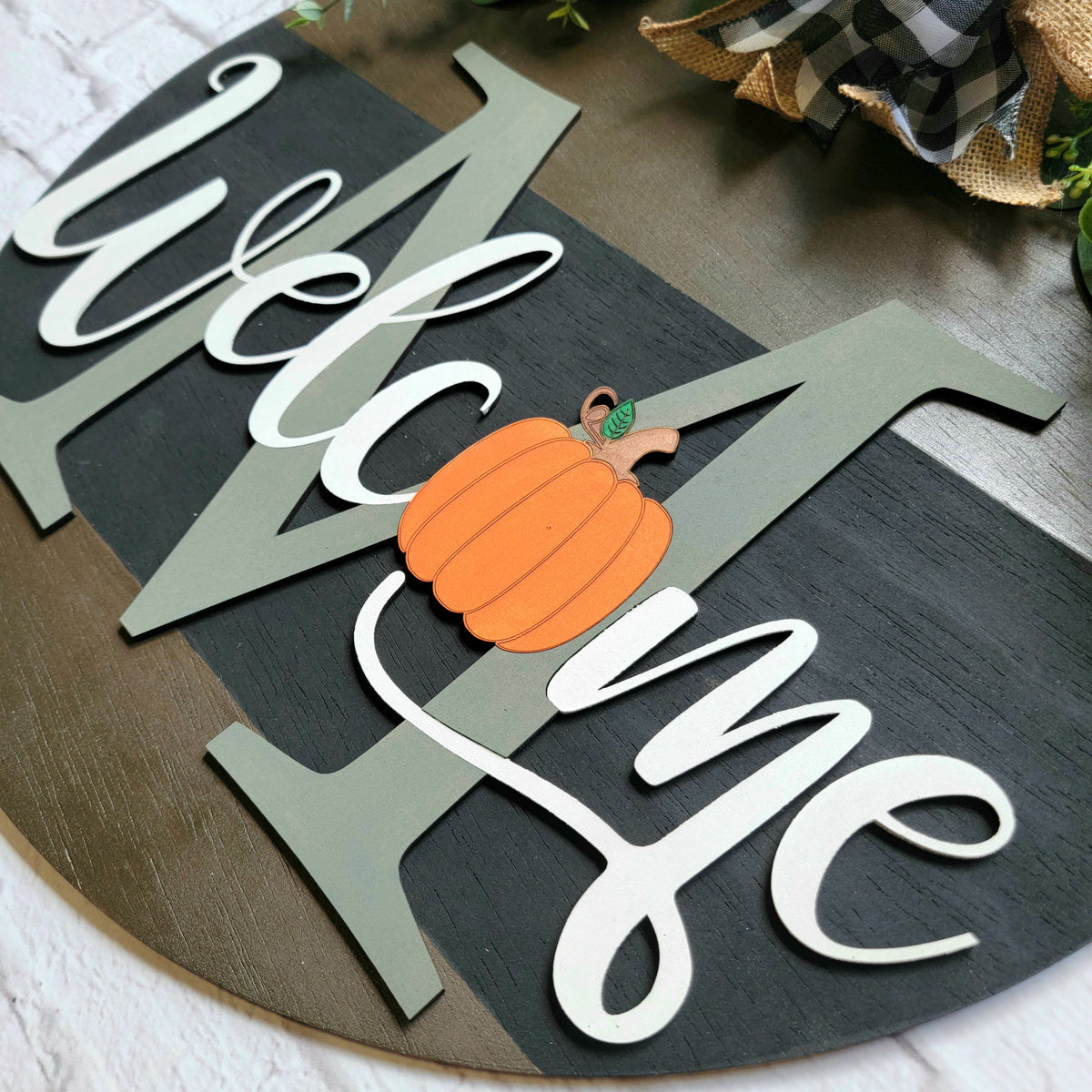 Welcome Fall Door Hanger - Family Initial Door Sign - Wood Raised Letters - Fall Front Door Decor - Fall Pumpkin Door Sign - Fall Wreath
