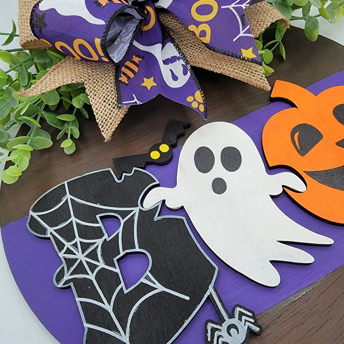 Welcome Boo Door Hanger - Halloween Door Sign - Halloween Front Door Decor - Ghost and Jack O Lantern Door Sign - Halloween Wreath