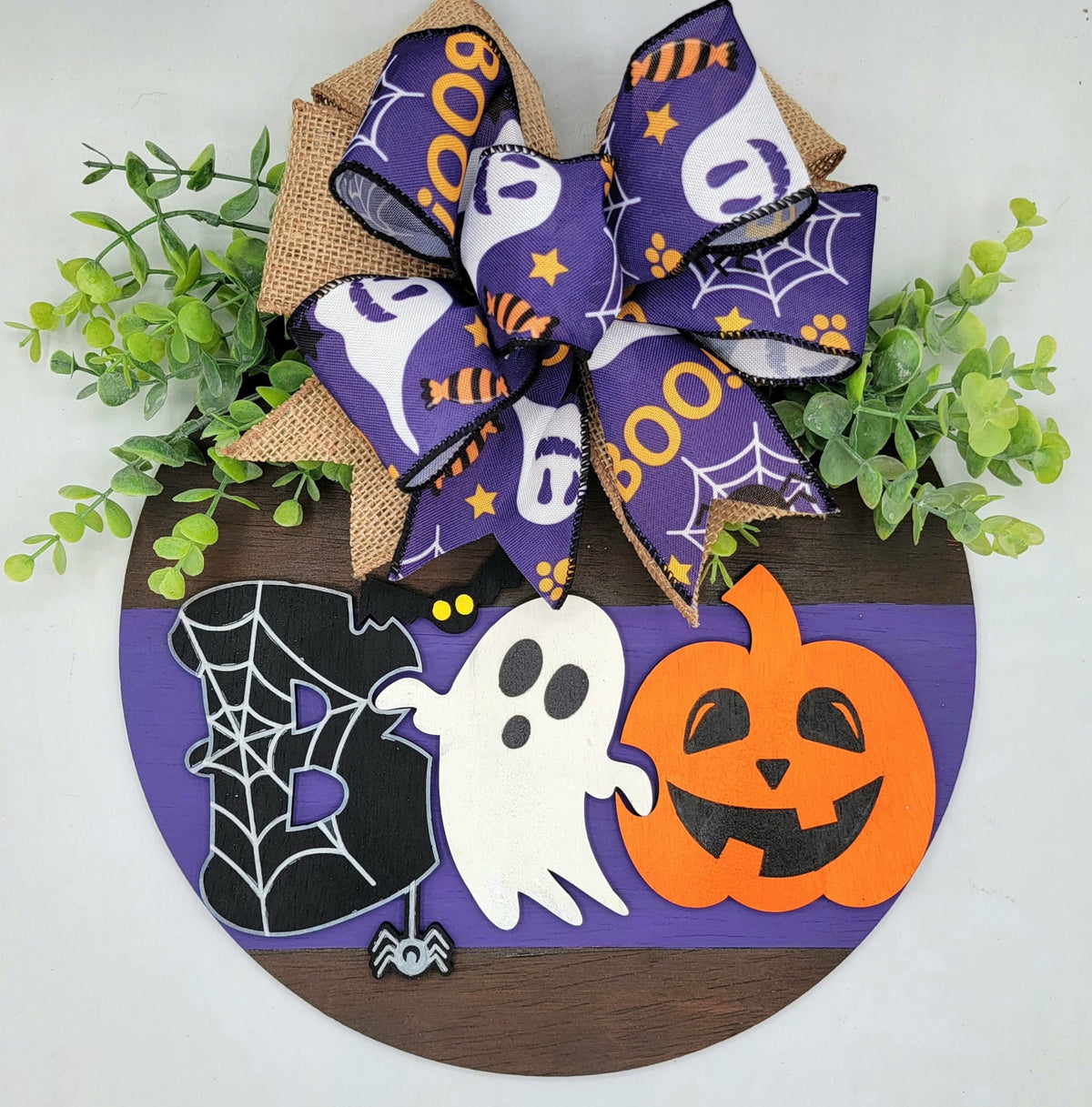 Welcome Boo Door Hanger - Halloween Door Sign - Halloween Front Door Decor - Ghost and Jack O Lantern Door Sign - Halloween Wreath