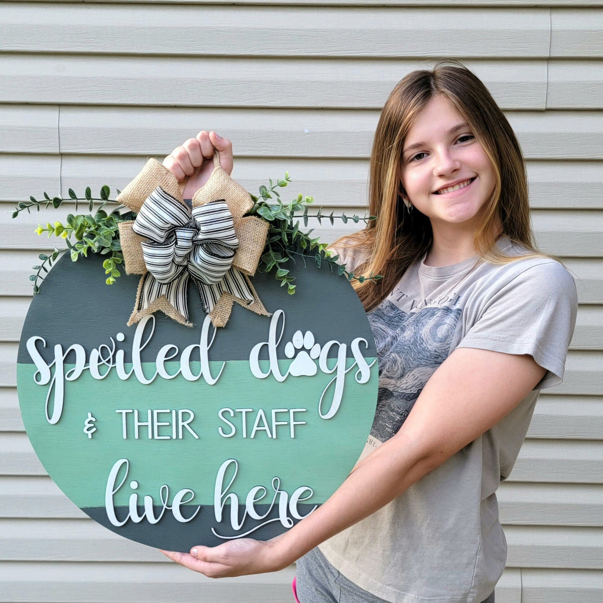 Spoiled Dogs Door Hanger - Funny Pet Door Sign-  Wood Raised Letters - Front Door Decor