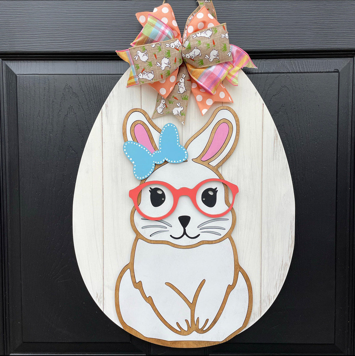 Easter Bunny Door Hanger, Easter Egg Spring Decor, Bunny Wreath