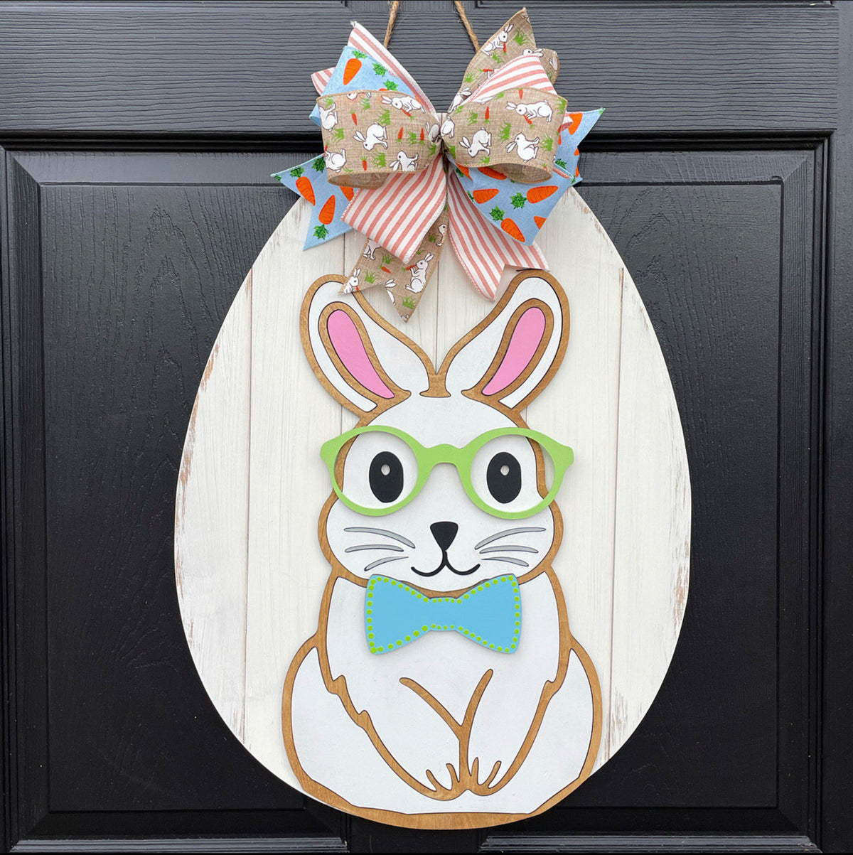 Easter Bunny Door Hanger, Easter Egg Spring Decor, Bunny Wreath