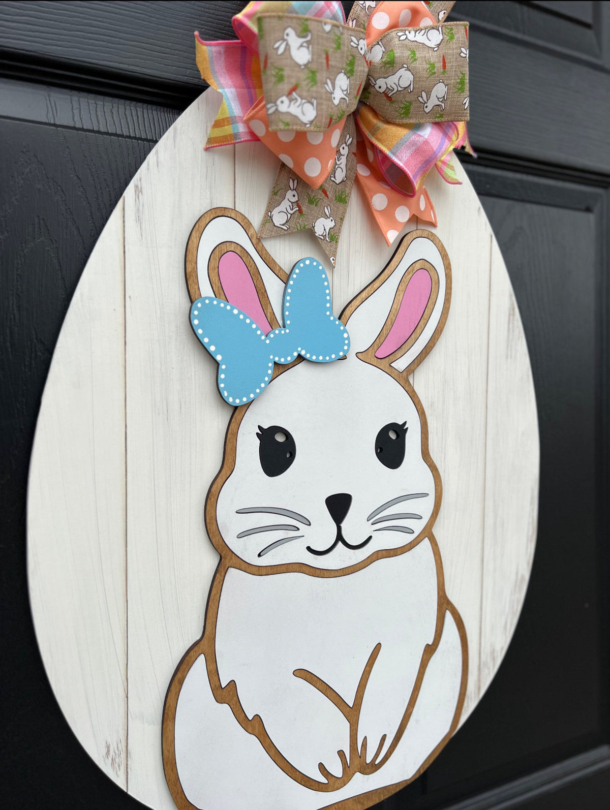 Easter Bunny Door Hanger, Easter Egg Spring Decor, Bunny Wreath