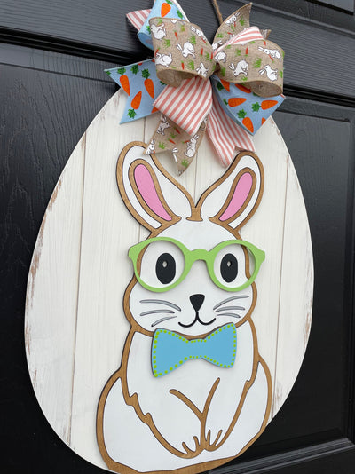 Easter Bunny Door Hanger, Easter Egg Spring Decor, Bunny Wreath