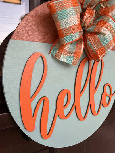 Fall decor, hello door wreath, Fall door hanger, Autumn wreath, Thanksgiving decor, 3D letters, Round Welcome Sign, Welcome Door Hanger
