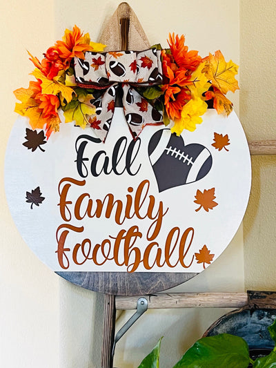Front Door Decor, Fall, Family, Football Door Hanger, Fall Welcome Sign, Football Door Wreath