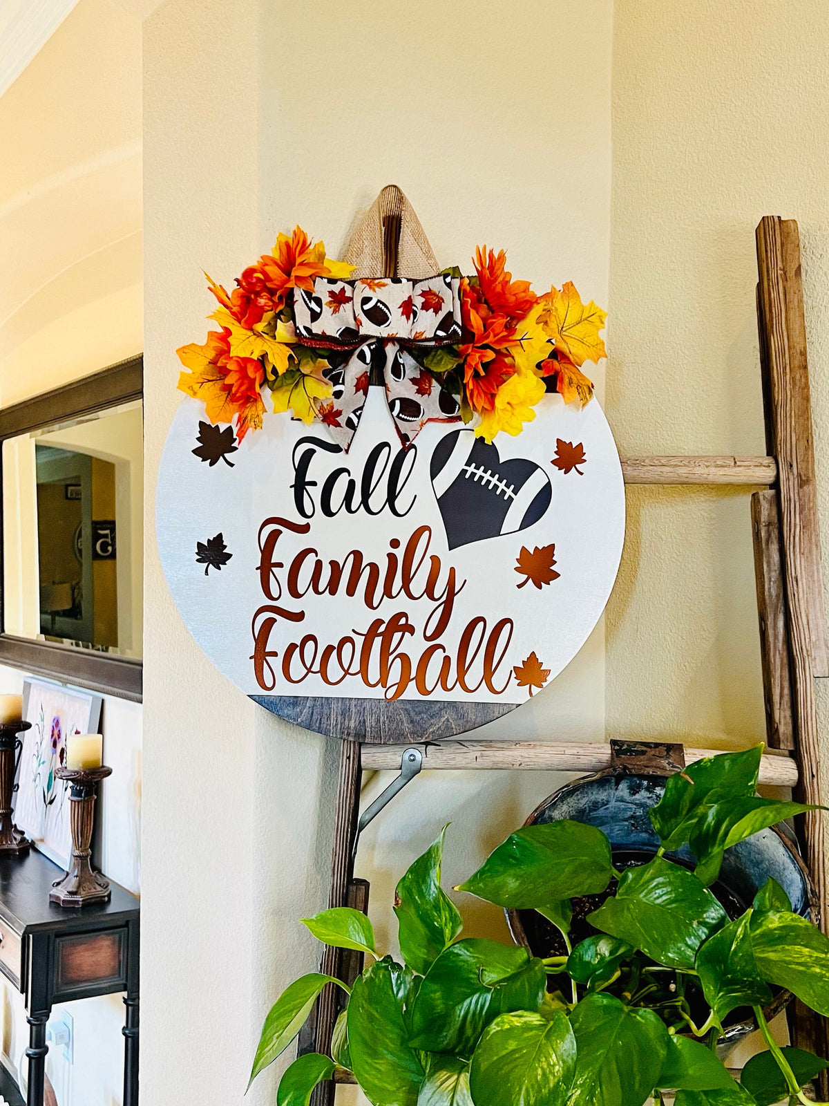 Front Door Decor, Fall, Family, Football Door Hanger, Fall Welcome Sign, Football Door Wreath