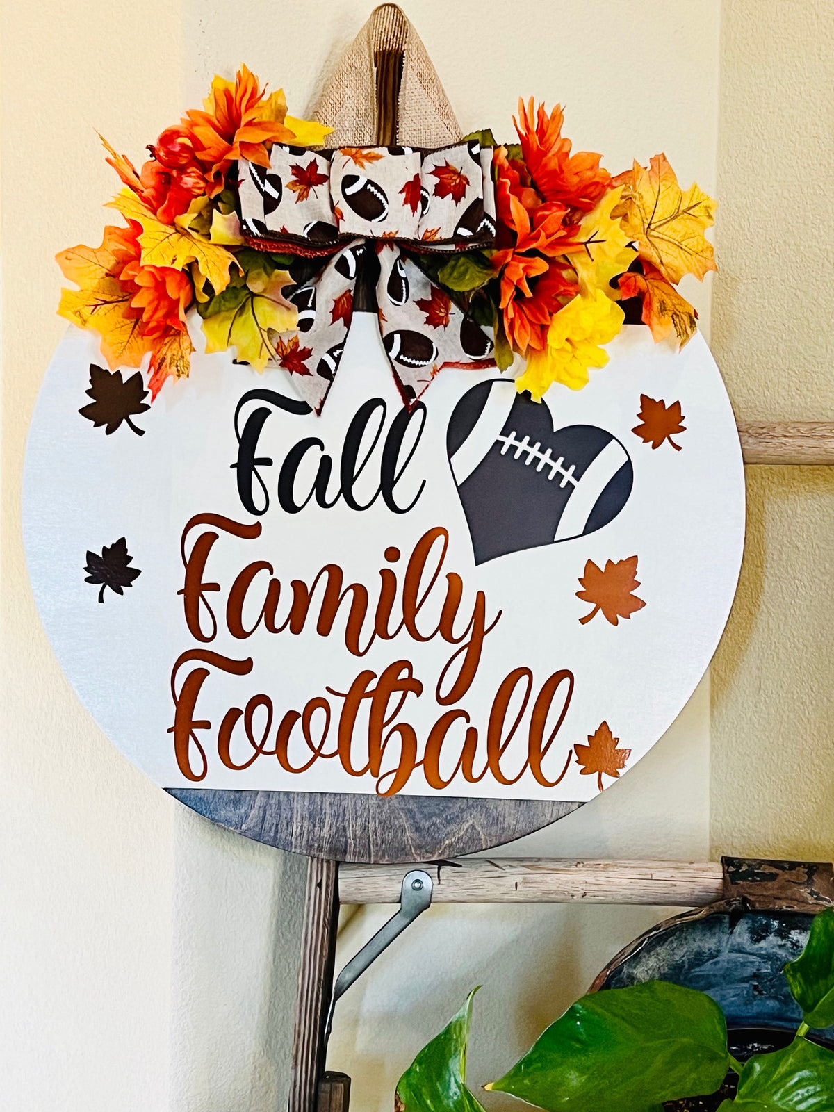 Front Door Decor, Fall, Family, Football Door Hanger, Fall Welcome Sign, Football Door Wreath