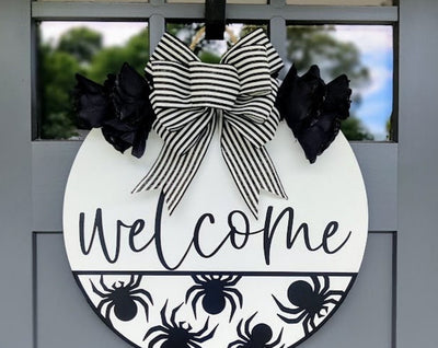 Halloween Front Door Decor | Halloween Welcome Sign | Halloween Spider Wreath | Halloween Decor | Door Hanger | Door Wreath | Fall Wreath