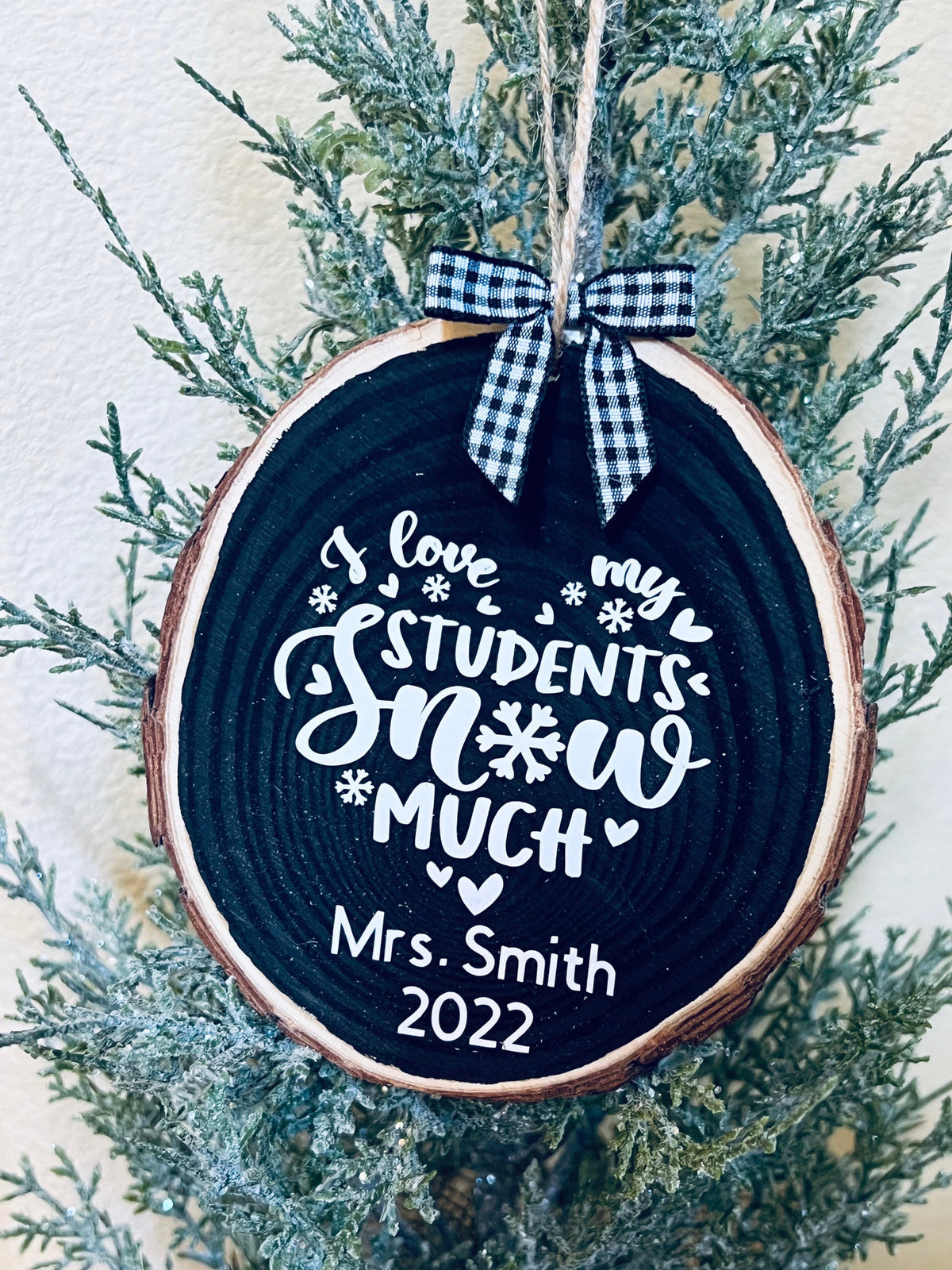 Teacher Christmas Ornament, Personalized Teacher Ornament, Rustic Christmas Ornament, Wood Slice Christmas Ornament
