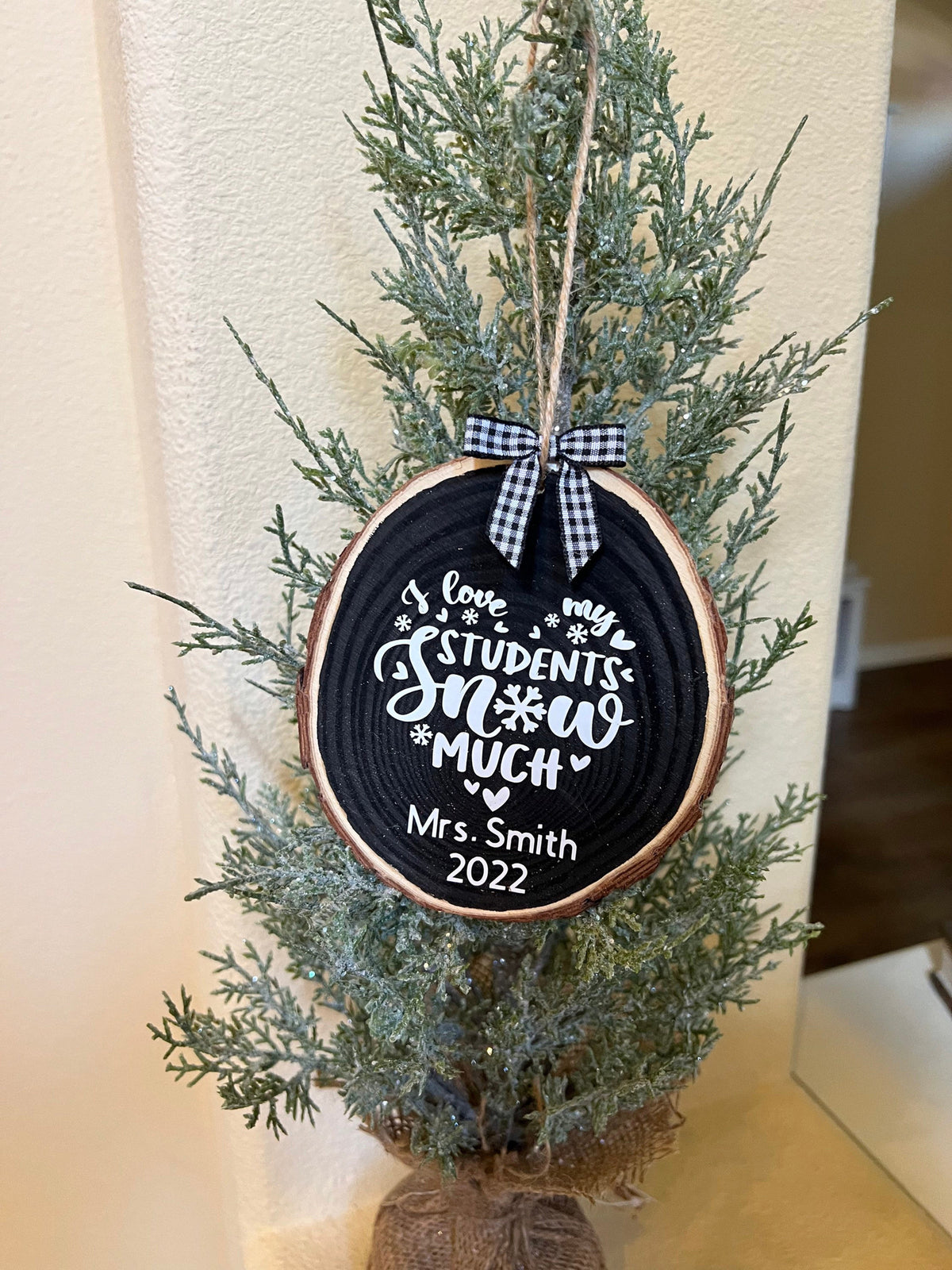 Teacher Christmas Ornament, Personalized Teacher Ornament, Rustic Christmas Ornament, Wood Slice Christmas Ornament