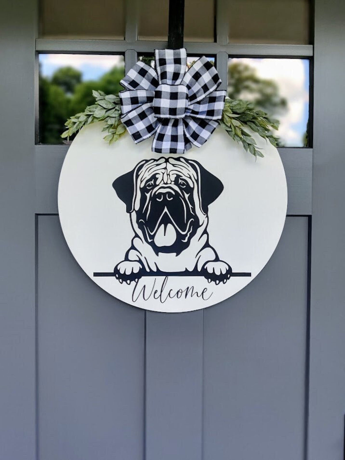 Front Door Decor | Mastiff Welcome Sign | Dog Wreath | Dog Welcome Sign | Big Ass Dogs | Door Wreath | Door Hanger | Home Decor