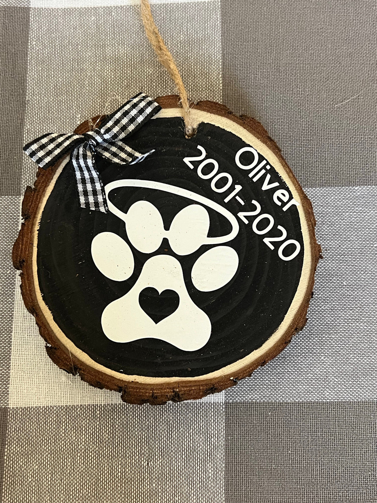 Animal Remembrance Wood Slice Ornament, Personalized Dog Paw Ornament, Custom Painted Wood Slice Ornament, Memorial For Dog
