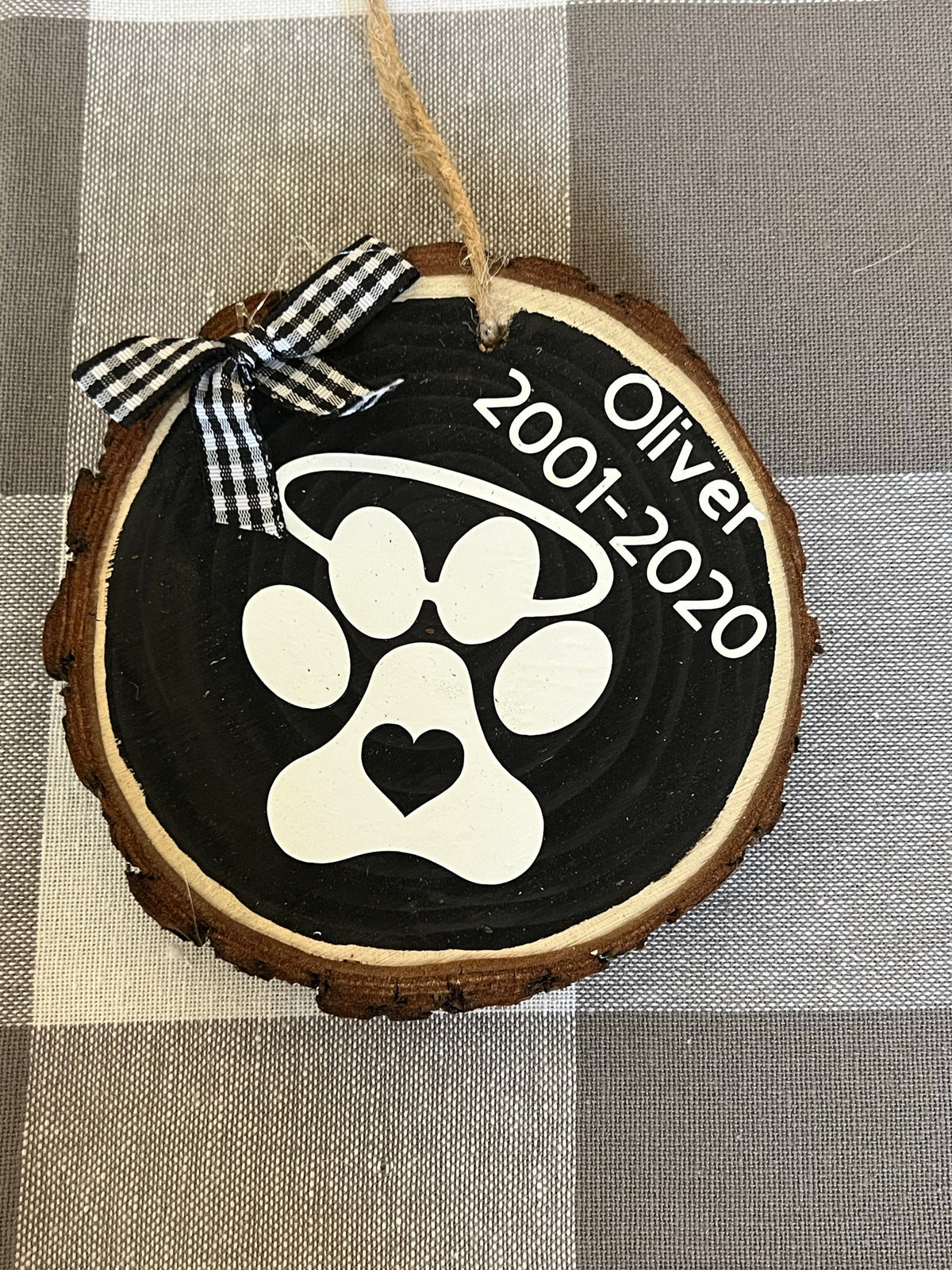 Animal Remembrance Wood Slice Ornament, Personalized Dog Paw Ornament, Custom Painted Wood Slice Ornament, Memorial For Dog