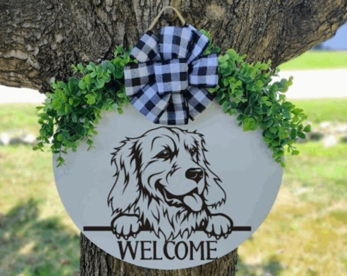 Golden Retriever Welcome Sign | Dog Welcome Wreath | Door Wreath | Front Door Decor | Door Hanger | Home Decor | Housewarming Gift
