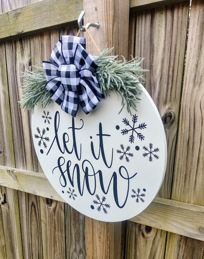 Let it Snow, Winter Welcome, Front Door Decor, Door Hanger, Door Wreath, Welcome Sign, Housewarming Gift, Home Decor, Farmhouse, Snowflakes