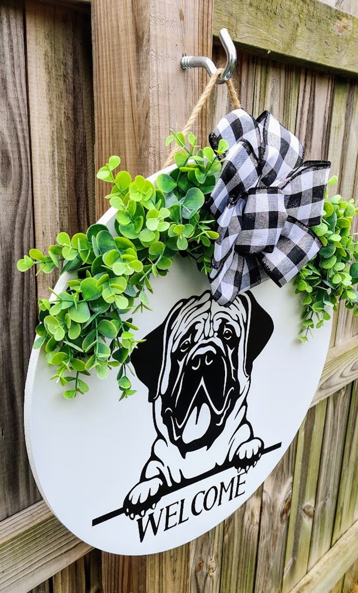 Front Door Mastiff Welcome Sign | Mastiff Welcome Wreath | English Mastiff Decor | Dog Wreath | Big Ass Dogs | Home Decor | Dog Welcome