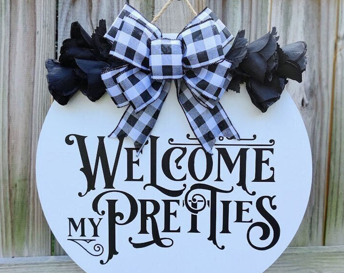 Halloween Front Door Decor | Halloween Door Hanger | Welcome My Pretties | Halloween Wreath | Fall Wreath | Home Decor | Housewarming Gift