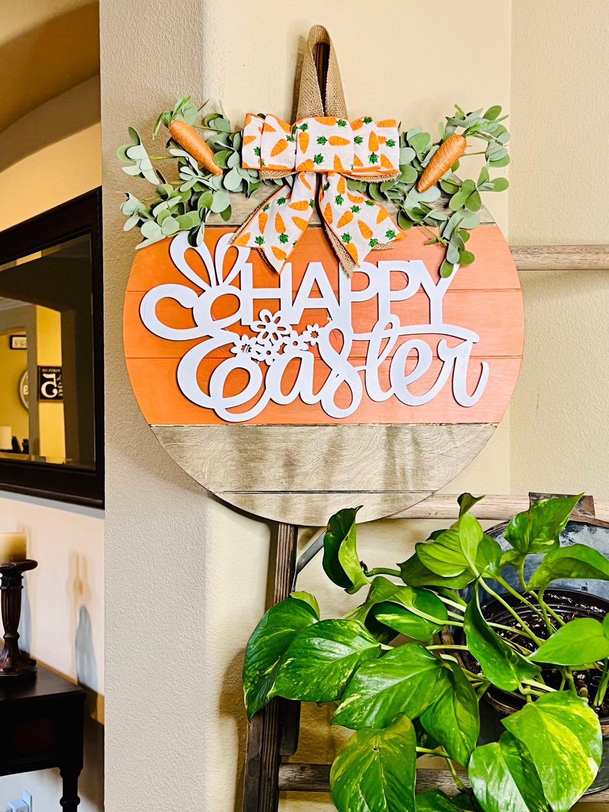 Easter Door Sign, Wood Round Door Hanger