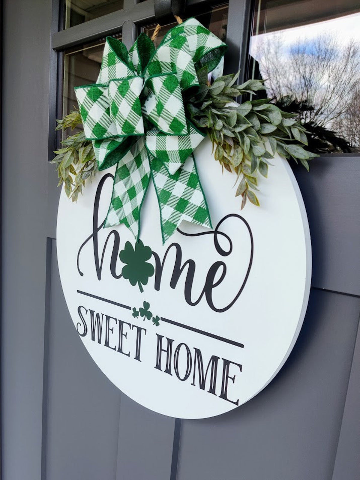 St. Patricks Day Front Door Decor | Home Sweet Home Shamrock | Saint Pattys Day Wreath | Spring Decor | 4 Leaf Clover | Door Wreath