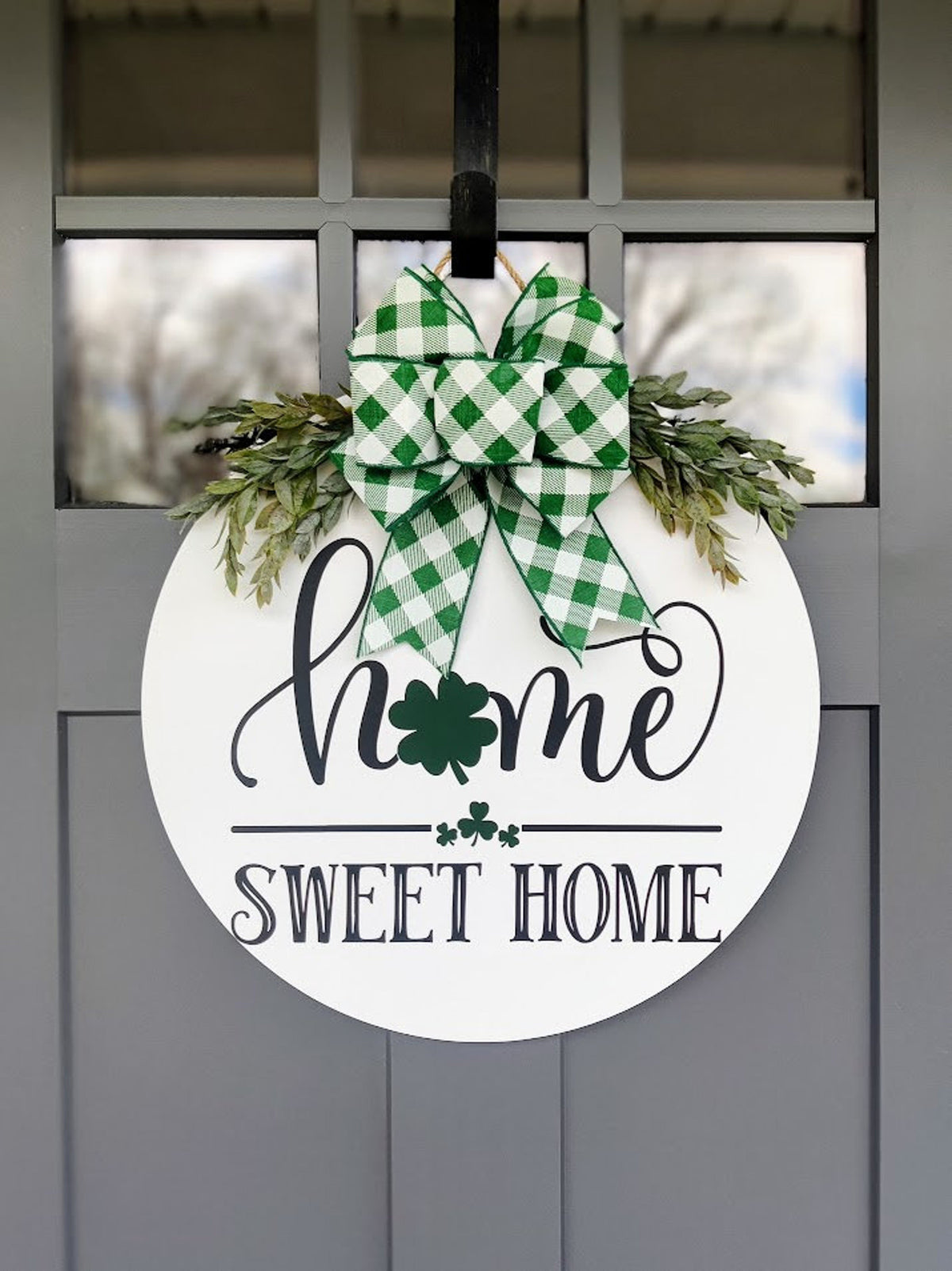 St. Patricks Day Front Door Decor | Home Sweet Home Shamrock | Saint Pattys Day Wreath | Spring Decor | 4 Leaf Clover | Door Wreath