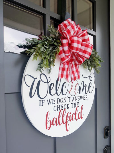 Baseball Front Door Wreath | If We Don't Answer We're At The Ballfield | Porch Decor | Baseball Welcome Sign | Spring Wreath | Door Hanger