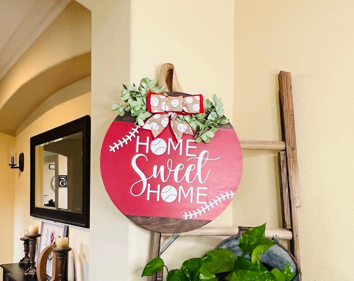 Front Door Decor, Baseball Welcome Sign, Front Door Wreath, Home Sweet Home Hanger, Year Round Door Sign