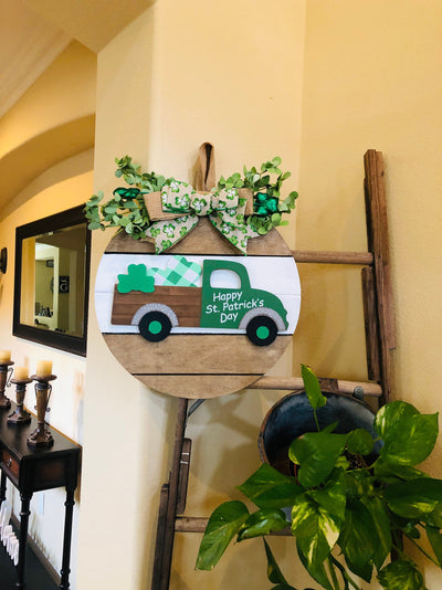 Saint Patrick's Day Front Door Sign, Saint Paddy's Day Front Door Decor, Wood Welcome Wreath, Truck Farmhouse Design