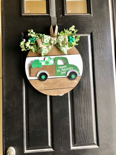 Saint Patrick's Day Front Door Sign, Saint Paddy's Day Front Door Decor, Wood Welcome Wreath, Truck Farmhouse Design