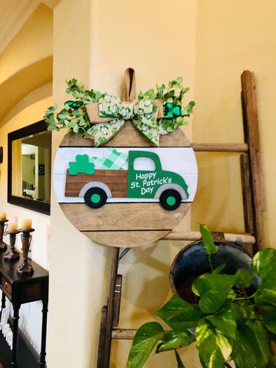 Saint Patrick's Day Front Door Sign, Saint Paddy's Day Front Door Decor, Wood Welcome Wreath, Truck Farmhouse Design