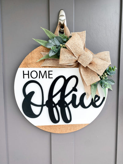 Front Door Decor | Home Office | Round Wood Sign | Front Door Wreath | Wood Door Hanger | Farmhouse | 3D Lettering | Housewarming Gift