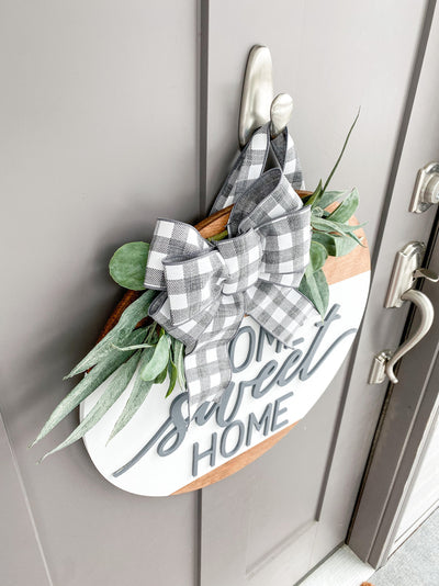 Front Door Decor | Home Sweet Home | Round Wood Sign | Front Door Wreath | Wood Door Hanger | Farmhouse | 3D Lettering | Housewarming Gift