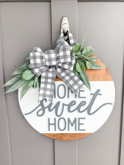 Front Door Decor | Home Sweet Home | Round Wood Sign | Front Door Wreath | Wood Door Hanger | Farmhouse | 3D Lettering | Housewarming Gift
