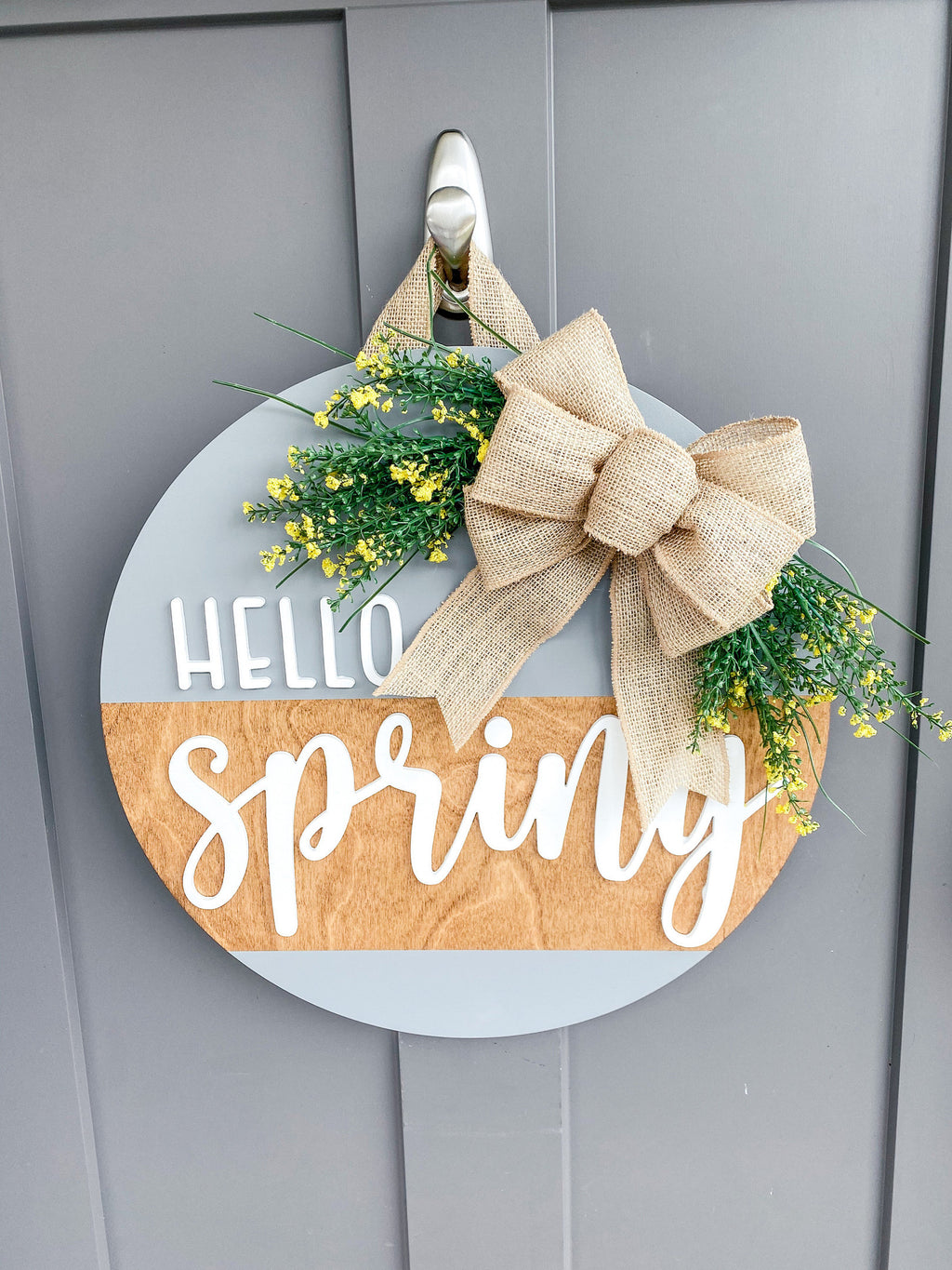 Hello Spring | Wood Door Hanger | Front Door Decor | Spring Door Hanger | Farmhouse Decor | 3D Lettering | Housewarming Gift | Realtor Gift