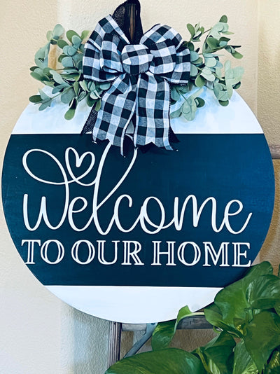 Front Door Decor, Welcome To Our Home Door Hanger, Farmhouse Wood Wreath, Everyday Door Sign, Housewarming Gift