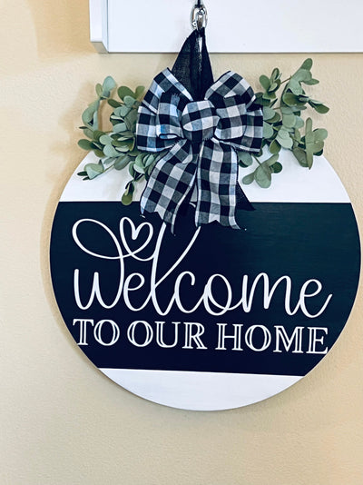 Front Door Decor, Welcome To Our Home Door Hanger, Farmhouse Wood Wreath, Everyday Door Sign, Housewarming Gift