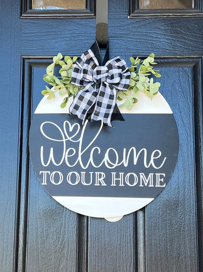 Front Door Decor, Welcome To Our Home Door Hanger, Farmhouse Wood Wreath, Everyday Door Sign, Housewarming Gift