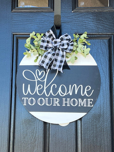 Front Door Decor, Welcome To Our Home Door Hanger, Farmhouse Wood Wreath, Everyday Door Sign, Housewarming Gift