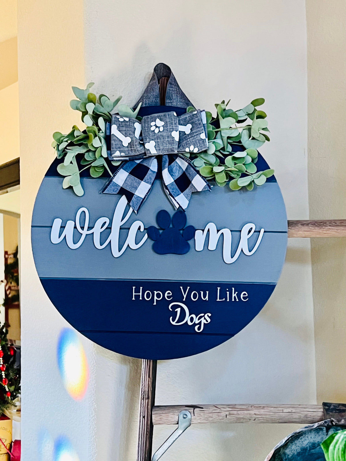 Welcome Door Sign, Hope You Like Dogs, Front Door Wreath, Front Door Decor, Paw Print Wreath