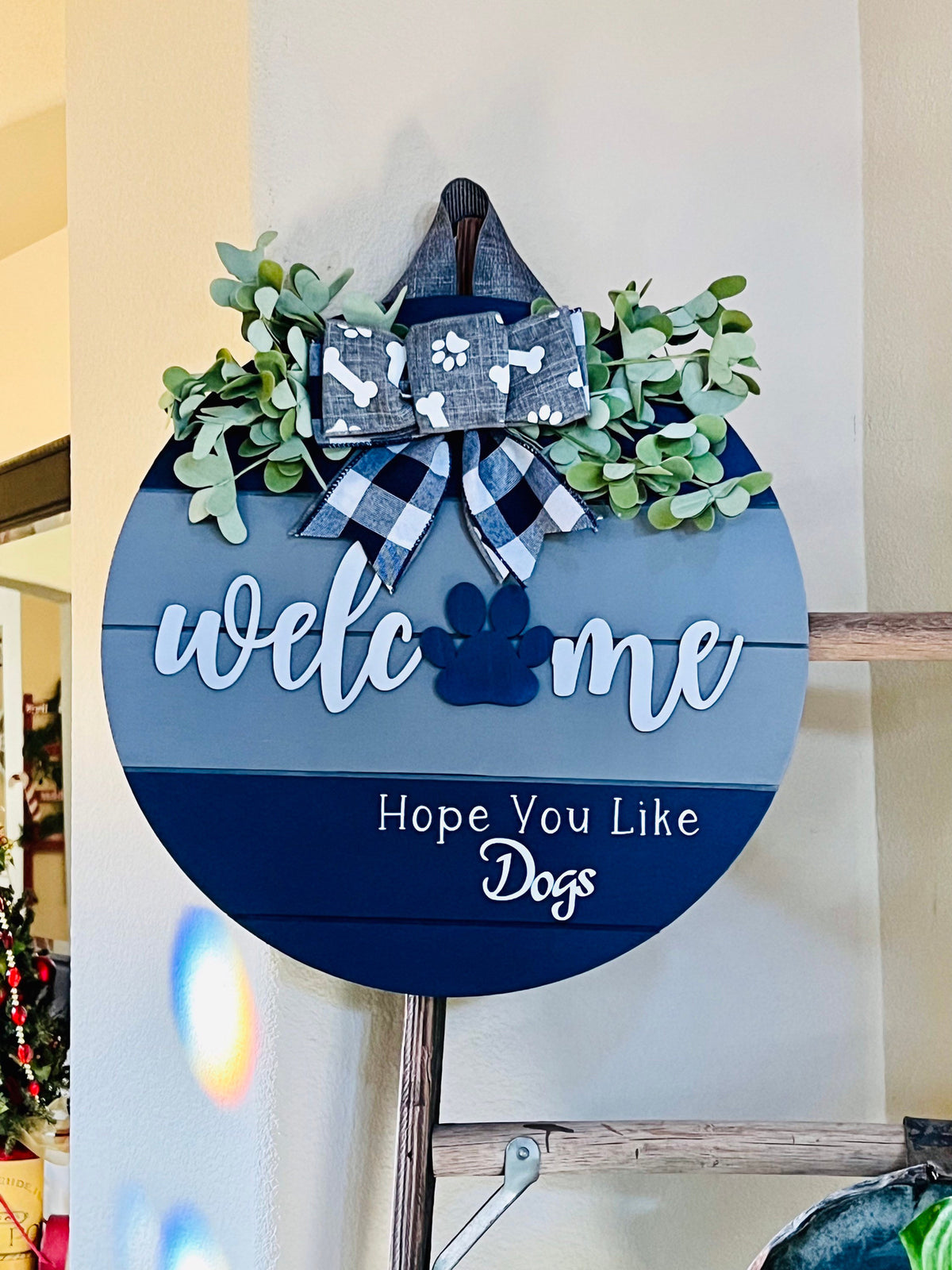 Welcome Door Sign, Hope You Like Dogs, Front Door Wreath, Front Door Decor, Paw Print Wreath
