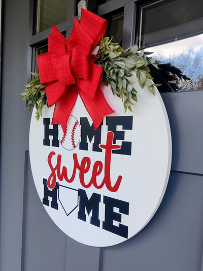 Baseball Door Wreath | Baseball Door Hanger | We're At The Ballfield | Porch Decor | Home Decor | Home Sweet Home Sign | Baseball Welcome