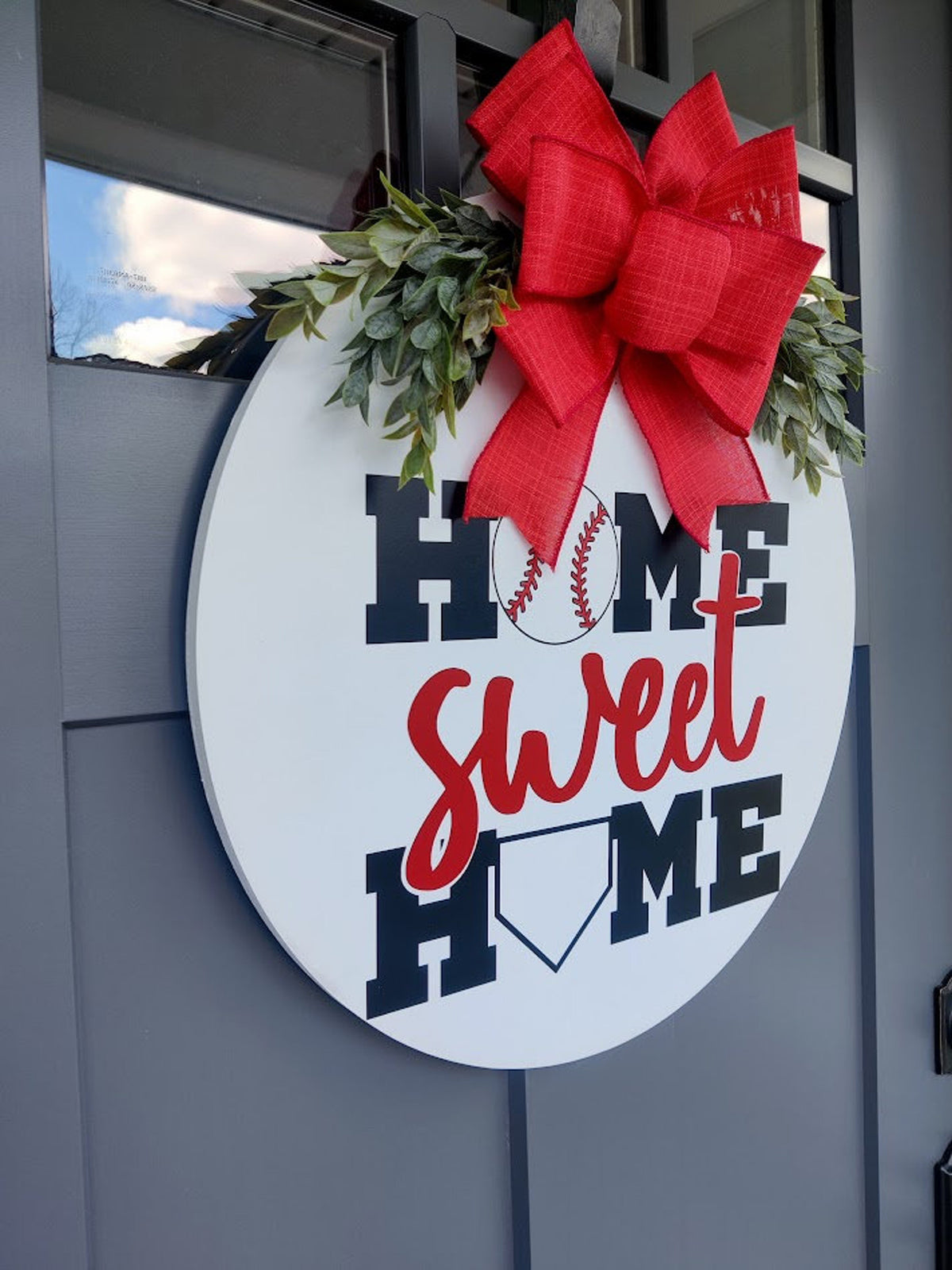 Baseball Door Wreath | Baseball Door Hanger | We're At The Ballfield | Porch Decor | Home Decor | Home Sweet Home Sign | Baseball Welcome